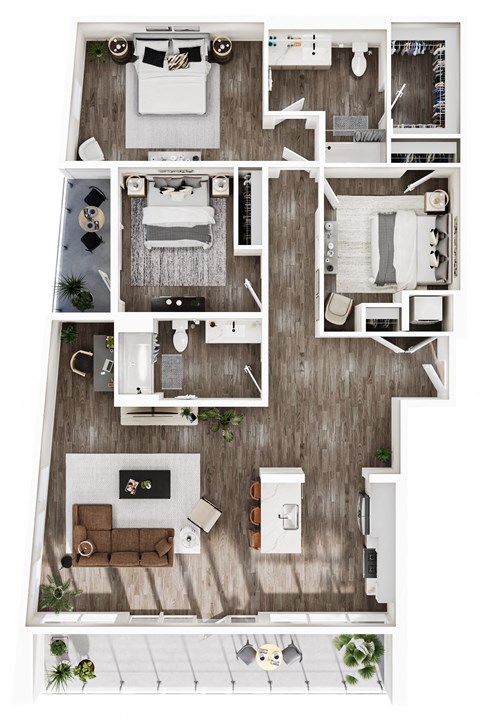 Floor plan for 3 beds, 2 baths, 1483 sqft